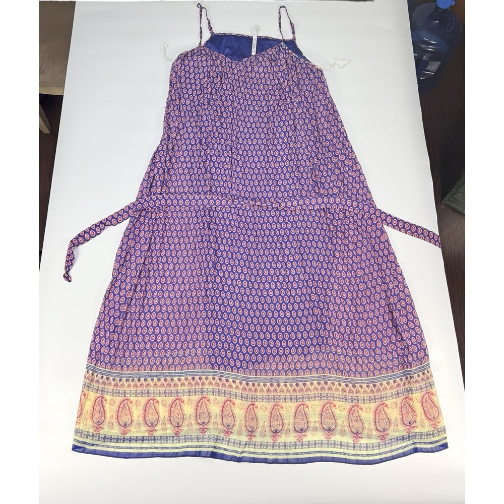 Magic Boho Paisley Midi Dress Spaghetti Strap Tie Waist Women's 2X